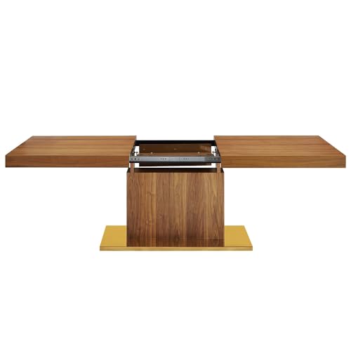 Vector Expandable Dining Table Gold Accent Legs Solid Wood Walnut Finish Modern Kitchen Room Entertaining Home Furniture Quality Stylish Elegant Durable Refined