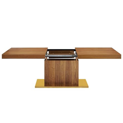 Vector Expandable Dining Table Gold Accent Legs Solid Wood Walnut Finish Modern Kitchen Room Entertaining Home Furniture Quality Stylish Elegant Durable Refined