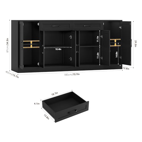 71” Large Buffet Cabinet with Storage, view 4