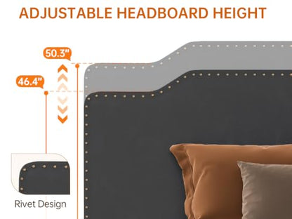 Queen Size Bed Frame with Adjustable Headboard Platform, view 4