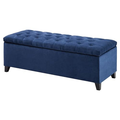 Contemporary Style Shandra Storage Ottoman Tufted Design with Top Upholstered Bench Foot Rest for Bedroom and Living Room Decor, Medium, Navy