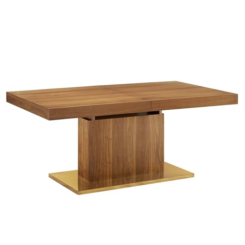 Vector Expandable Dining Table Gold Accent Legs Solid Wood Walnut Finish Modern Kitchen Room Entertaining Home Furniture Quality Stylish Elegant Durable Refined