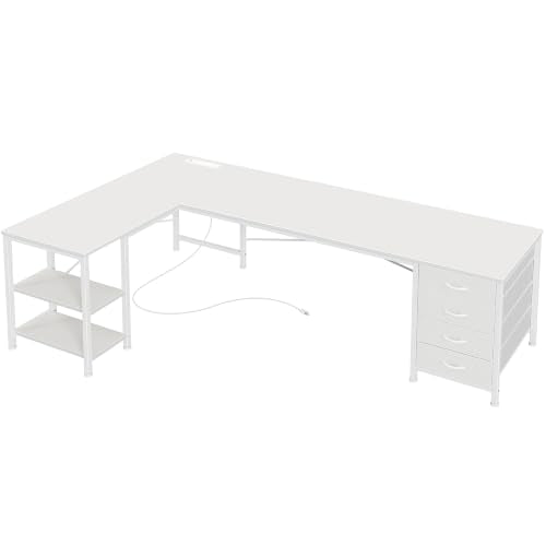 63 Inch L Shaped Desk with Fabric Drawers, view 2