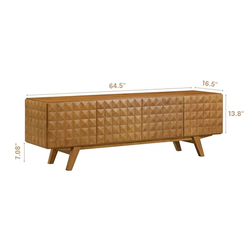 Sapa Mid-Century Modern Solid Wood TV Stand 4-Door Media Console with Carved, view 3