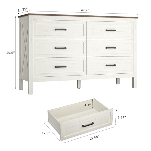 Farmhouse 6 Drawers Dresser for Bedroom, Antique White, view 3