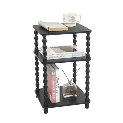 Side Table, Small End Table with Storage Shelf, Vintage Nightstand Bedside Table for Living Room, Bedroom, Office and Small Spaces (Black)