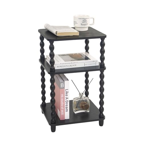 Side Table, Small End Table with Storage Shelf, Vintage Nightstand Bedside Table for Living Room, Bedroom, Office and Small Spaces (Black)
