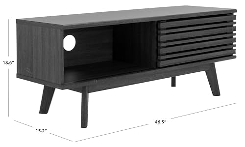 SAFAVIEH Aurelio TV Stand for up to 55" Flatscreen – Distressed Black, 1 Sliding Door with Interior Storage and Open Shelves, Entertainment Media Console (MED9600E)