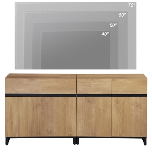 Modern TV Stand for TVs Up to 70 Inch, 2-in-1 Entertainment Center with Adjustable Shelves & Metal Base, Media Console for Living Room or Bedroom, Oak