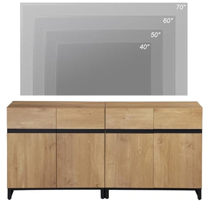 Modern TV Stand for TVs Up to 70 Inch, 2-in-1 Entertainment Center with Adjustable Shelves & Metal Base, Media Console for Living Room or Bedroom, Oak