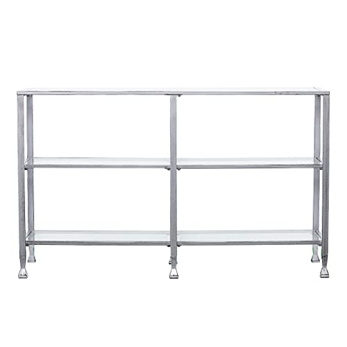 Jaymes 3 Tier Glass Console Media Table, Silver Frame Finish, distressed silver (AMZ1770MC)