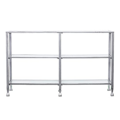 Jaymes 3 Tier Glass Console Media Table, Silver Frame Finish, distressed silver (AMZ1770MC)