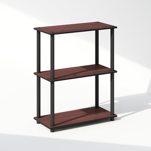 Turn-N-Tube Book Shelf, 3-Tier Bookshelf, Bookcase with Multipurpose Compact Display Rack, 11.6 x 23.6 x 29.6, for Living Room, Bedroom, Home Office, Dark Cherry