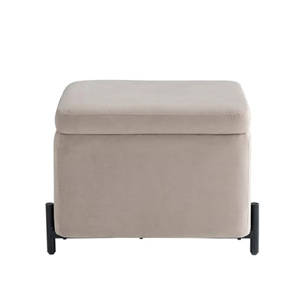 ® Connor 24" Small Storage Ottoman, Modern Boho, Matte Black Metal Legs, Velvet Fabric, Taupe