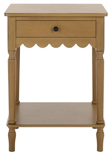 SAFAVIEH Home Collection – Haven Desert Brown Accent Table with Drawer & Shelf, Scalloped Apron Detail, Traditional Side Nightstand (ACC5724C)