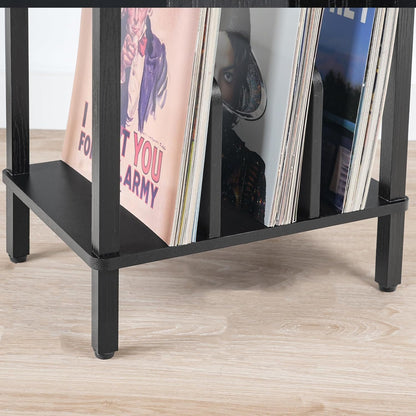 Small End Table, 2-Tier Record Player Stand Vinyl Record Turntable Stand with Storage up to 100 Albums, Small Side Table for Living Room, Bedroom Black, BK05RS01
