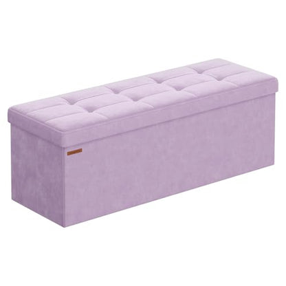SONGMICS Mazie Collection - Storage Ottoman Bench, Foldable Foot Rest, 15 x 43 x 15 Inches, End of Bed Bench, Storage Chest, Load 660 lb, Living Room, Bedroom, Entryway, Light Lilac ULSF277P01