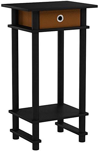Turn-N-Tube End Table, 2-Pack, Espresso | Tall Narrow Modern End Table with Storage Bin, Open Shelf Night Stand, Bedside Table, for Living Room, Bedroom