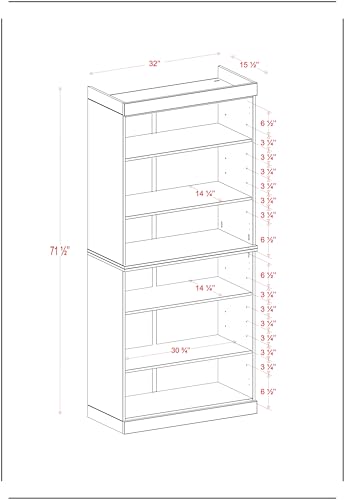 Solid Wood Bookcase, Stackable Modular 6-Tier Bookshelf, 71.5" Tall x 32" Wide, view 3