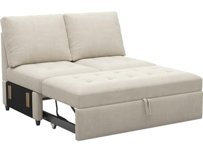 Pull Out Sofa Bed Module Part for Modular Sectional Sleeper Sofa Armless Loveseat with Pull Out Bed for Sectional Couch Beige