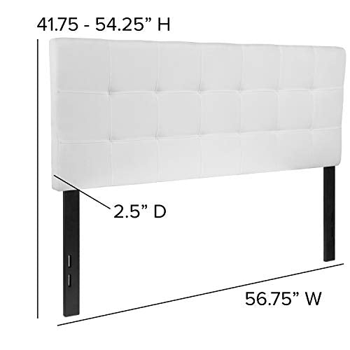 Bedford Box Stitch Tufted Upholstered Full Size Headboard in White Fabric