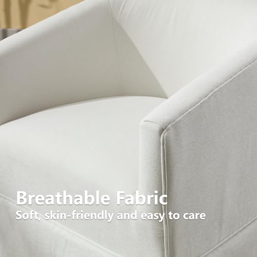 Swivel Accent Chair for Living Room, 360° Upholstered Barrel Swivel Chairs with Skirted Base, Modern Linen Armchairs for Bedroom, Reading Nook, Small Space, White