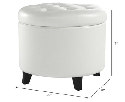 Designs4Comfort Round Storage Ottoman 19.75" - Versatile Contemporary Foot Stool for Living Room, Office, Ivory Faux Leather