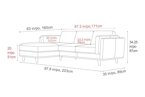Valencia Artisan Full Leather Sofa - Pure Full Italian Nappa Leather Couch, Solid Wood Accent, Ultimate Comfort (Cognac, Left Chaise Sectional)