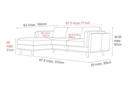 Valencia Artisan Full Leather Sofa - Pure Full Italian Nappa Leather Couch, Solid Wood Accent, Ultimate Comfort (Cognac, Left Chaise Sectional)