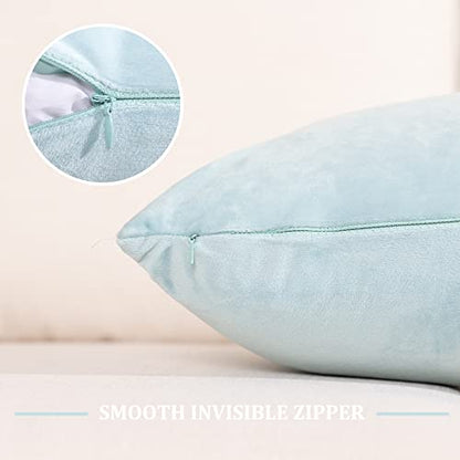 Powder Blue Velvet Throw Pillow Covers 24x24 inch, Decorative Solid Soft Cushion Cases for Couch Sofa Bed, Pack of 2
