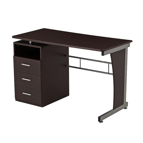 48" W Computer Desk with Drawers, Home Office Desk with Storage, Heavy Duty and Water Resistant Study Table, Chocolate Brown
