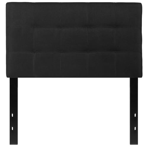 Bedford Box Stitch Tufted Upholstered Twin Size Headboard in Black Fabric