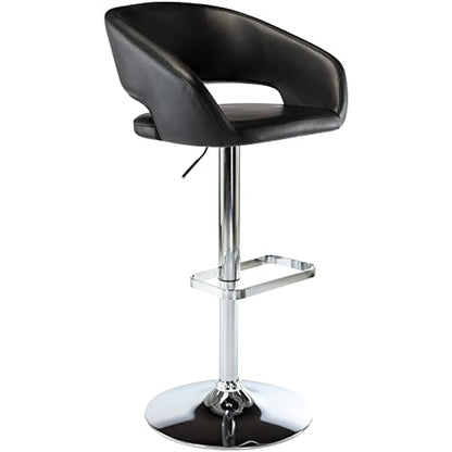 Adjustable Bar Stool with Hollow Back and Arms, Modern PU Leather Swivel Barstool, Airlift Counter Height Bar Chair for Kitchen Dining Room (Black)
