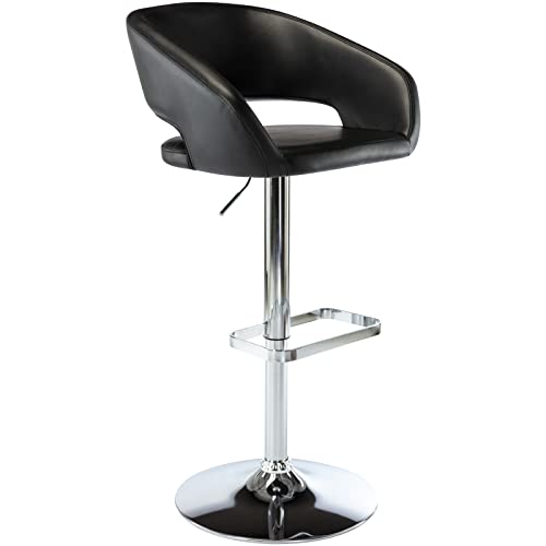 Adjustable Bar Stool with Hollow Back and Arms, Modern PU Leather Swivel Barstool, Airlift Counter Height Bar Chair for Kitchen Dining Room (Black)