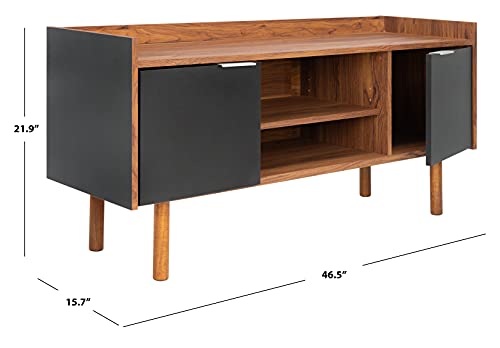 SAFAVIEH Diara TV Stand for up to 55" Flatscreen – Walnut & Black, 2 Doors with Interior Storage, 2 Open Shelves, Entertainment Media Console (MED9603B)