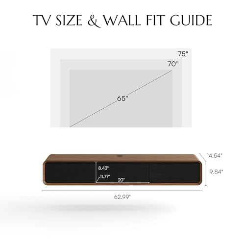63" Fully Assembled Wood Floating TV Stand, Walnut and Black, view 3