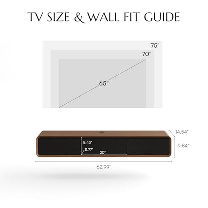 63" Fully Assembled Wood Floating TV Stand, Walnut and Black, view 3