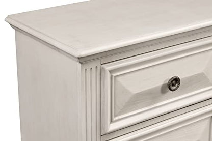 Renova Distressed Parchment Wood Bedroom Set, Panel Bed, Dresser, Mirror, Nightstand, King