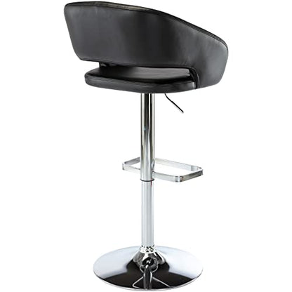 Adjustable Bar Stool with Hollow Back and Arms, Modern PU Leather Swivel Barstool, Airlift Counter Height Bar Chair for Kitchen Dining Room (Black)