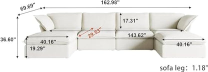 U-Shaped White Cloud Sectional Couches, Deep 6-Seats Convertible Couch, Modular Sofa with Chaise Ottomans, Sofas Furniture for Living Room Bedroom Office Apartment (White)
