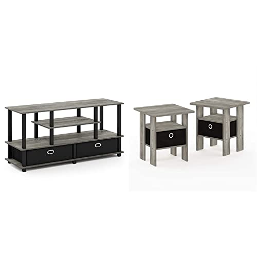 Furinno TV Stand for up to 55-Inch TV and 2 End Tables with Bin Drawer