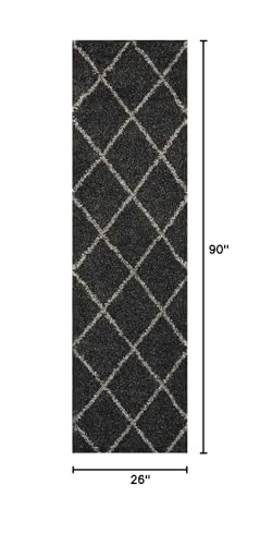 Home Brisbane Charcoal 2'2" x 7'6" Area Rug - Easy Clean, Non Shedding, Bed Room, Living Room, Dining Room, Kitchen (8' Runner)