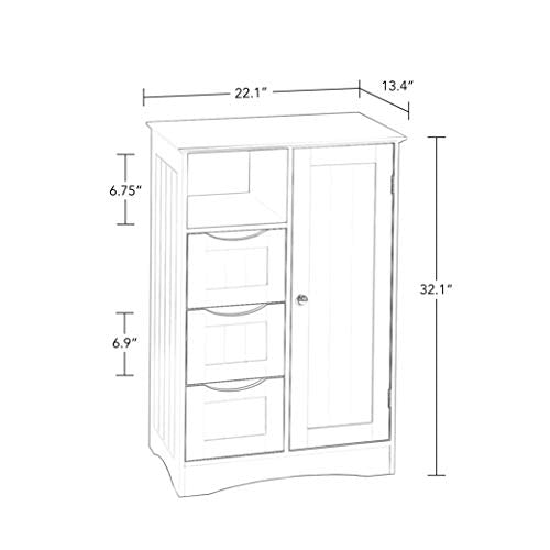 Ashland Bathroom Storage Cabinet with 3 Drawers, Adjustable Shelf & Beadboard Styling - White Bathroom organizer - Freestanding Storage Cabinet