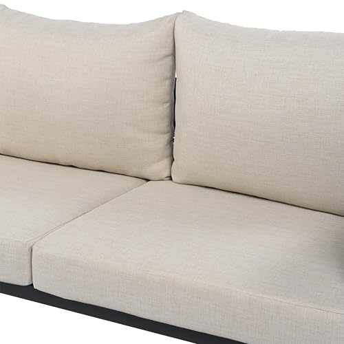 SAFAVIEH Outdoor Patio Furniture Collection - Harrison 3-Piece Corner Sofa Set with Table, Black & Taupe, Modern Sectional Design (PAT7744A)