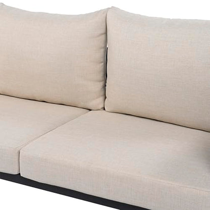 SAFAVIEH Outdoor Patio Furniture Collection - Harrison 3-Piece Corner Sofa Set with Table, Black & Taupe, Modern Sectional Design (PAT7744A)