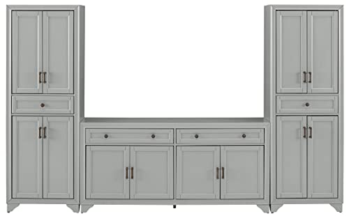 Tara 3-Piece Modern Farmhouse Sideboard Buffet Cabinet and Kitchen Storage Pantry Set, Distressed Gray