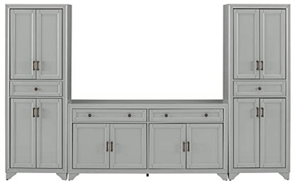 Tara 3-Piece Modern Farmhouse Sideboard Buffet Cabinet and Kitchen Storage Pantry Set, Distressed Gray