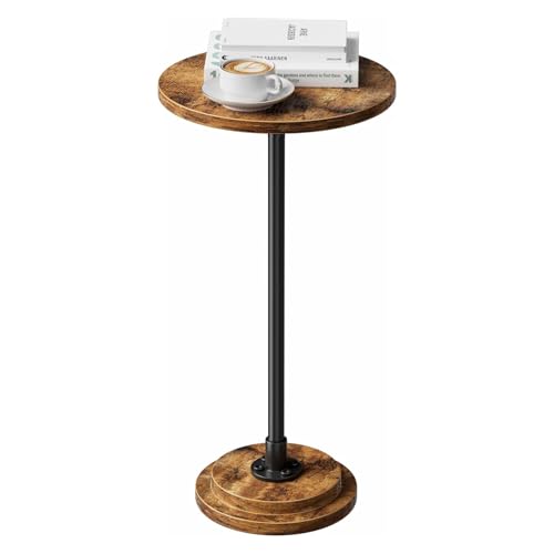 Small Side Table, Round Drink Table, Sofa End Table for Living Room, Coffee Tables for Bedroom, Rustic Brown