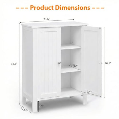 Bonnlo Bathroom Cabinet Free Standing Floor Storage with Double Door Adjustable Shelf Space Saver Decorative Modern Bathroom Furniture White