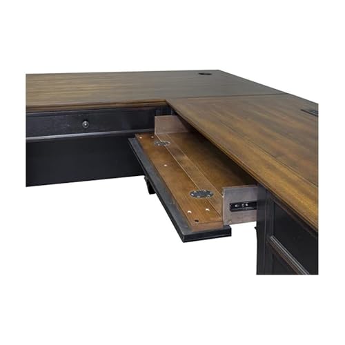 Hartford Modern Pedestal L-Shaped Wood Desk with 8 Drawers (2 Drop-Front, view 7